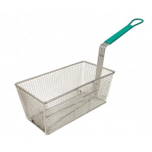 APV800279 – CANASTA PARA FREIDOR INOXIDABLE CON AGARRADERA VERDE 327×165×136 MM, COLGADOR IZQUIERDO