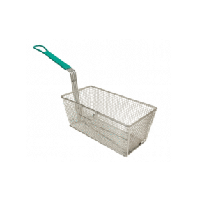 APV800058 – CANASTA PARA FREIDOR INOXIDABLE CON AGARRADERA VERDE 327×165×136 MM, COLGADOR DERECHO