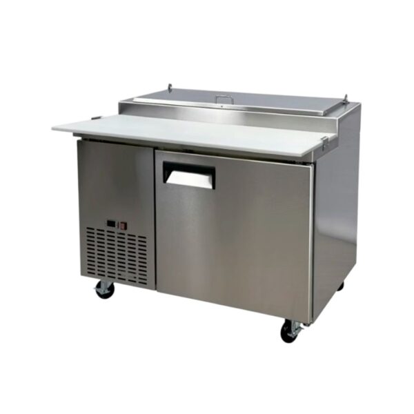 MESA FRIA PREPARACION ACERO INOX 127×80×105CM 1 PUERTA SÓLIDA 6 INSERTOS TERCIOS INGREDIENTES APV ECV800299